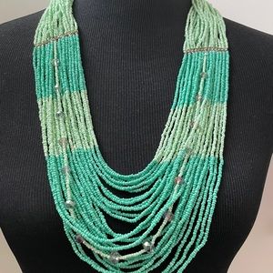 Blue seed bead strand necklace